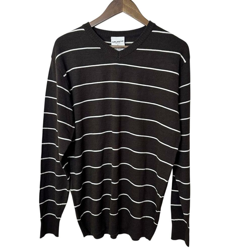Ablanche New York Brown Striped Sweater Men’s Large NWT Acrylic Knit Pullover